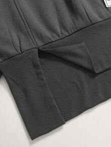 SHEIN Bộ áo nỉ dài tay cổ tròn thoải mái, tối giản, rộng rãi, thiết kế đường may và quần bó cho bé gái tuổi teen - Màu Xám nhạt - Xem 7