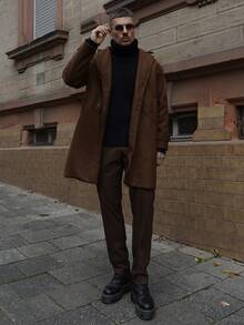 Artur Kramer 1 件男士双排扣翻领大衣，秋冬款 - 巧克力棕 - 查看 6