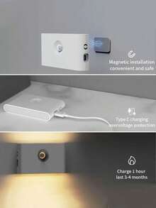 1/2/4 LED 感应夜灯，无线 USB 充电，上下感应灯，护眼，床头夜灯，易于安装的感应器，衣柜灯，家居装饰，卧室，浴室，客厅，办公室橱柜，厨房，走廊，餐厅，氛围灯（款式：无缝玻璃/圆形镜片）