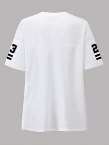 INAWLY Áo thun cổ chữ V cỡ lớn dành cho nữ với khẩu hiệu "Không thể thay thế" và hình in 23 họa tiết - trắng - Xem 2