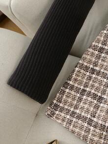 SHEIN Franclia 2件套 女士罗纹针织上衣+系带半身裙裤套装 - 黑色 - 查看 4