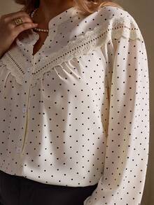 Elegantrix Áo sơ mi chấm bi ren họa tiết cỡ lớn dành cho nữ, thường ngày/công sở, thu/đông - Nhiều màu - Xem 3