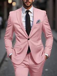 Manfinity Mode 纯色西装套装夹克和裤子，简约时尚休闲日常穿着