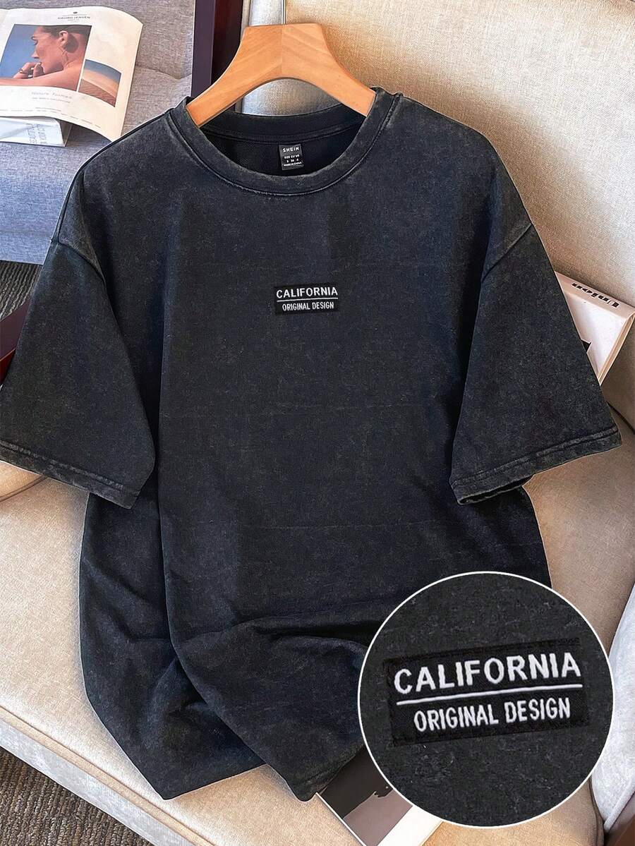 Manfinity Joysei 标准尺码男士复古做旧黑色T恤，简约百搭，适合上学、外出，也是送给朋友的好礼物。 - 黑色 - 查看 1