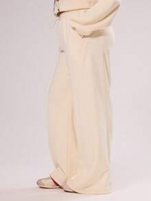 MUSERA 加大码阔腿裤，裤腿缝线细节，松紧腰带设计，适合冬季、假日、舒适、可爱、节日、滑雪、派对后休闲穿着。 - 杏色 - 查看 4