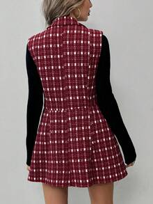 Elyressa Bộ vest và váy kẻ caro thời trang cho người đi làm - Màu Đỏ Sâu - Xem 2