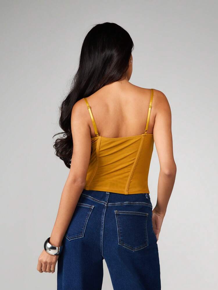 MISSGUIDED Débardeur corset à volants jaune moutarde avec bretelles réglables, body d'été pour festival