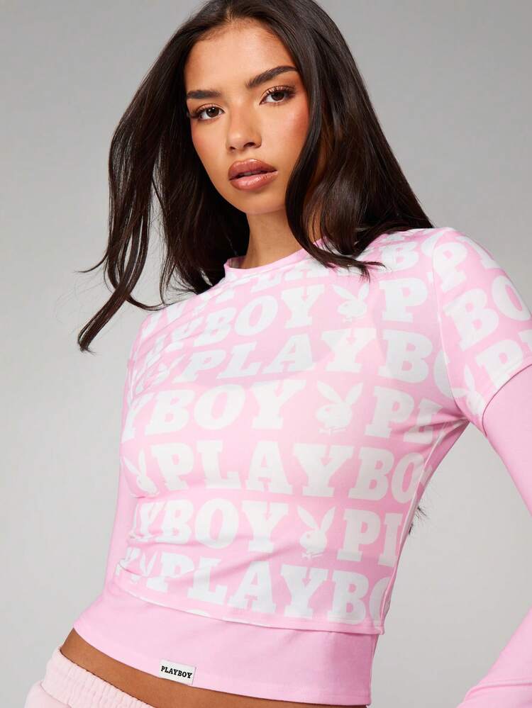 Missguided x Playboy Christmas Long Sleeve Crop Top With Drawstring
