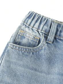 Denimly 男童休闲日常都市街头个性涂鸦印花松紧腰拉链口袋工装裤 - 淺色水洗藍 - 查看 8