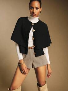 Poéselle Áo len Poncho 2 trong 1 thời trang dành cho nữ, Thu/Đông - màu đen - Xem 3