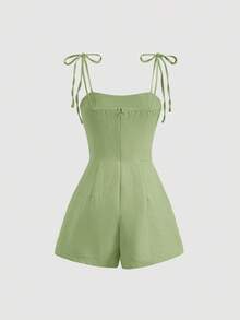 SHEIN MOD 女士细肩带系腰连体裤，日常休闲穿着 - 綠色 - 查看 2