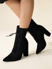 CUCCOO BASICS Giày bốt nữ mũi nhọn, gót dày, màu đen, co giãn, thời trang, thanh lịch khi đi làm, đi chơi, tụ tập - màu đen - Xem 3