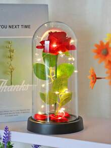 1 buc lumină de noapte cu flori de trandafir din catifea artificială roșie cu capac din plastic, perfectă pentru cadou de Ziua Îndrăgostiților, cadou de Crăciun, decor de nuntă, decor pentru casă, lumini de decor de masă de Crăciun, decor dormitor lumină de noapte cu flori de trandafir