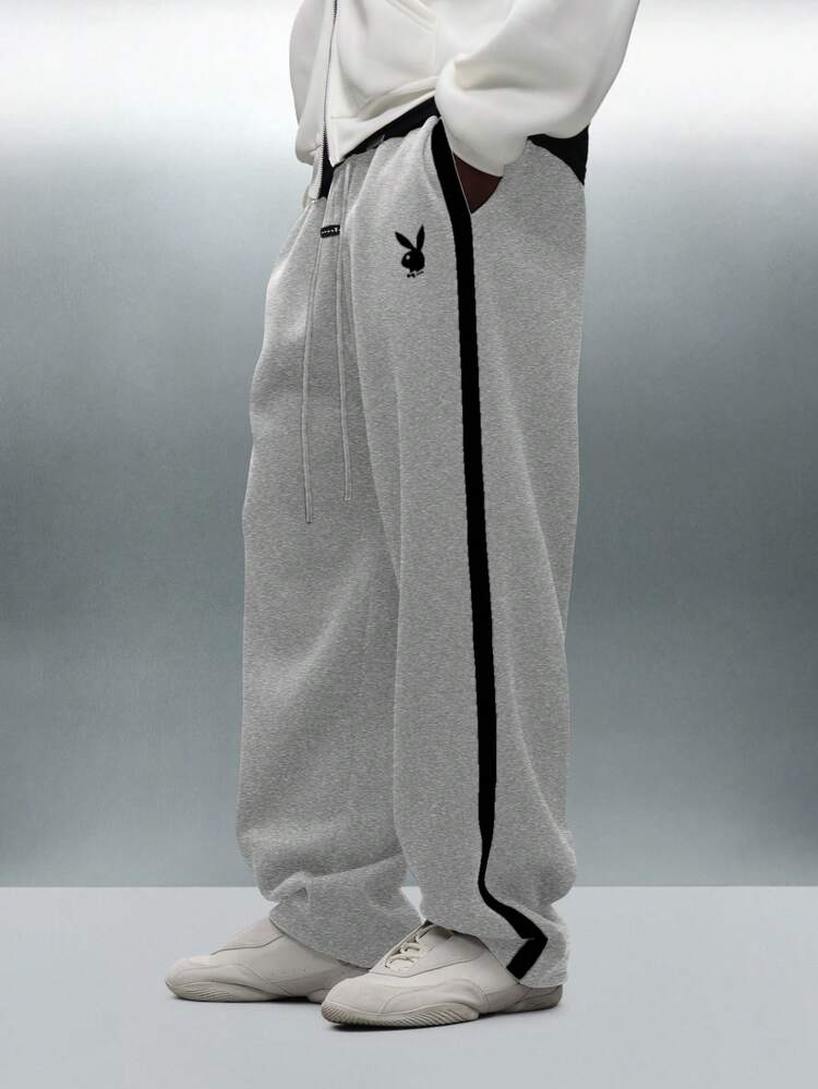 PLAYBOY X SUMWON Wide Leg Drop Crotch Joggers With Side Stripe