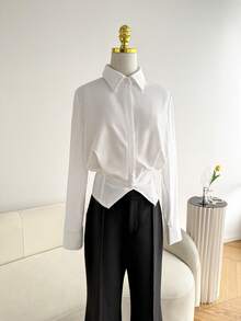 SHEIN LUNE 女士宽松休闲百搭长袖衬衫 - 白色 - 查看 4