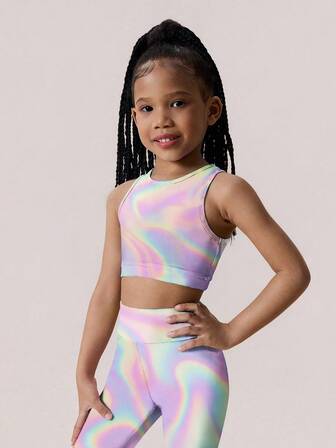 SHEIN 2pcs/Set Girls' Tie-Dye Print Crop Top And Leggings Yoga Matching Sets, Comfortable And Skin-Friendly