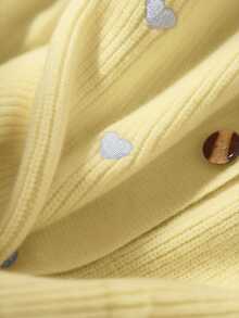 CosyJoli Plus Size Casual Heart Embroidered Cardigan Sweater/Winter - Yellow - View 5