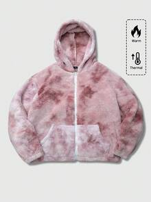 ROMWE MEN Street Life 男士长袖休闲扎染连帽外套，秋冬季 - 藕粉色 - 查看 4