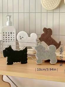 Joivida 4块洗碗海绵，百洁布，厨房清洁海绵，三层复合洗碗海绵，可爱狗狗造型，趣味十足的完美礼物 - 彩色 - 查看 4