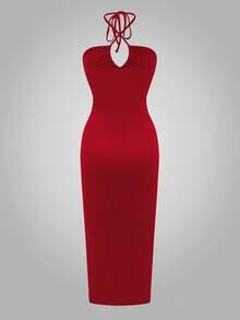 VaVaBold 女士红色无袖性感露背裹身裙