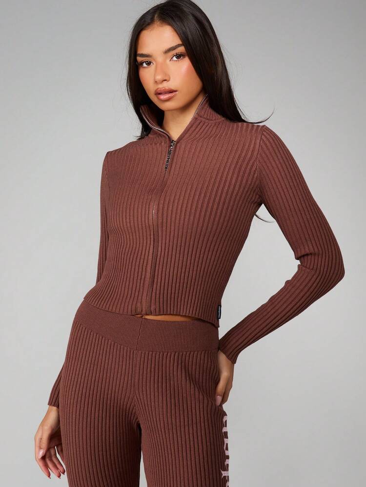 Missguided x Playboy Ribbed Knit Zip Up Cardigan With Logo Print Fall Winter Lightweight Jacket