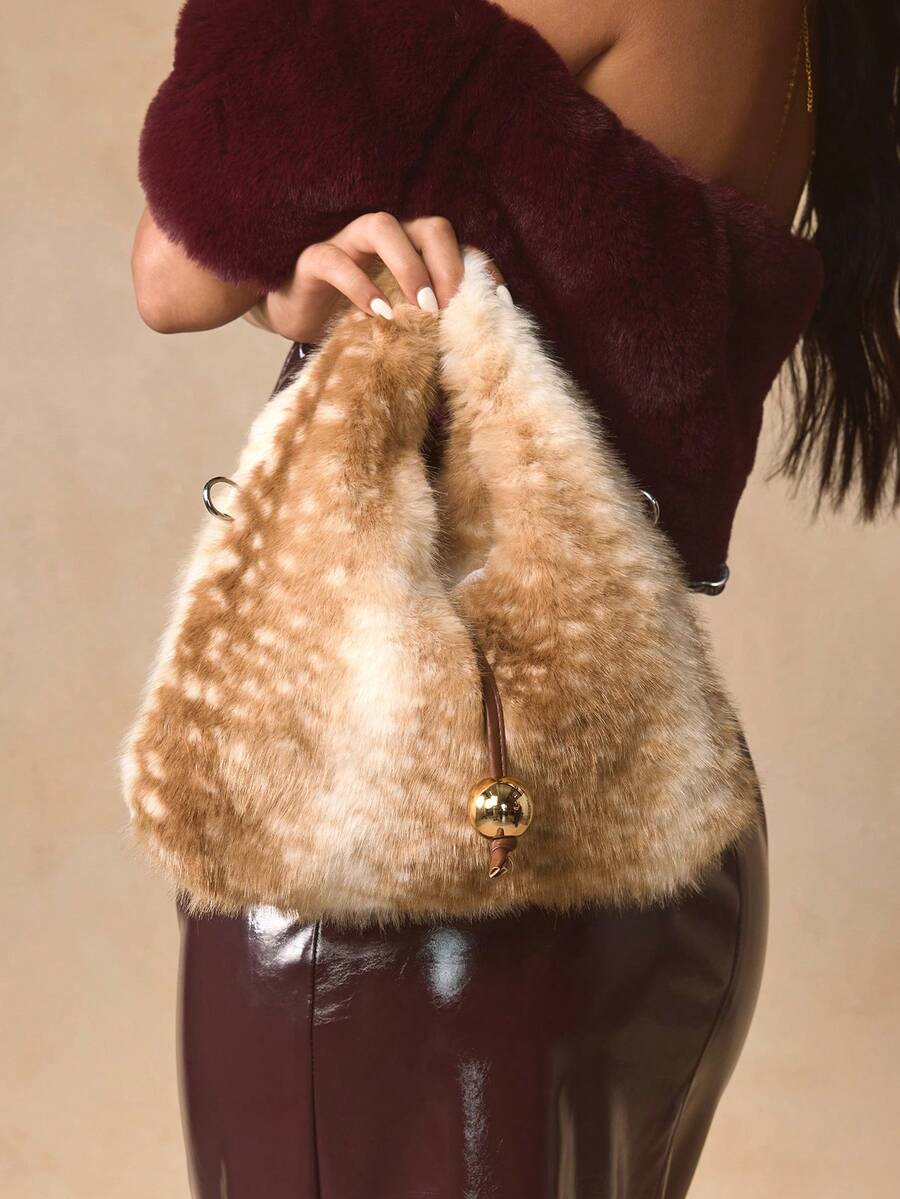 SHEIN SXY Túi xách nữ, Túi xách quai trên, Mềm mại, Sang trọng, Túi Piush, Lông thú & Lông tơ, Họa tiết động vật, Thời trang, Thanh lịch, Đơn giản, Cá nhân hóa, Đa năng, Cổ điển, Đi làm, Văn phòng, Hẹn hò, Hàng ngày, Mua sắm, Trà chiều (Hoa văn ngẫu nhiên) - Hươu - Xem 1