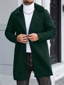 Manfinity Homme Áo khoác dài tay màu trơn có túi và nút phía trước dành cho nam, Áo khoác dài mùa thu dành cho nam Áo khoác xanh lá cây dành cho nam Áo khoác xanh lá cây dành cho nam Áo khoác dài màu xanh lá cây dành cho nam, Dành cho mùa đông - Màu xanh lá cây đậm - Xem 7