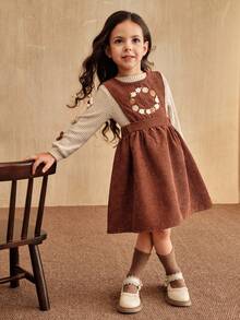 SHEIN Bộ 2 váy tay dài cổ tròn thêu hoa dễ thương cho bé gái, mùa thu đông - Nhiều màu - Xem 8