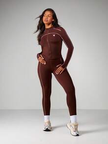 Missguided x Playboy Fitted Zip Front Jacket With Contrast Piping Detail Long Sleeve Lightweight Outerwear - Coffee Brown - View 3