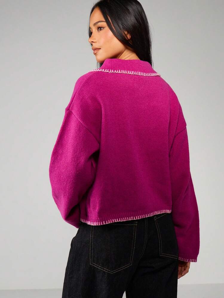 MISSGUIDED Women's Button Up Cardigan With Whipstitch Detailing Knit Sweater For Casual Layering Christmas