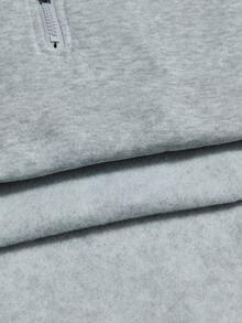 SWAVVY Men's Half-Zip Letter Embroidery Stand Collar Long Sleeve Pullover Sweatshirt And Sweatpants Set - Light Grey - View 9