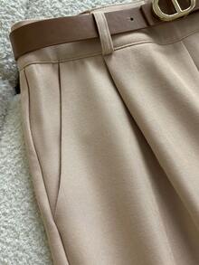 GlowEve 女士通勤优雅条纹长袖T恤和长裤两件套，带口袋和腰带