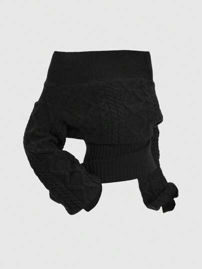 Romantic Thick Knit Z-Pattern Deep Floral Gray Off-Shoulder Lantern Sleeve Pullover Sweater