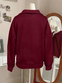 Lalippa Plus Size Solid Color Half-Zip Turtleneck Long Sleeve Pullover Sweatshirt, Autumn/Winter