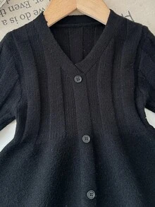 SHEIN Baby Girl Solid Color Striped Cardigan Dress - Black - View 4