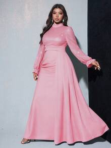 Viva Relle Váy xòe tay dài đính sequin thanh lịch cỡ lớn dành cho nữ, thích hợp cho các buổi dạ tiệc, tiệc tùng, khách dự tiệc cưới, năm mới, giáng sinh - Hồng - Xem 5