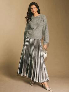 Poéselle Damen plissierter einfarbiger minimalistischer Lässig Rock - Silber - Übersicht 5