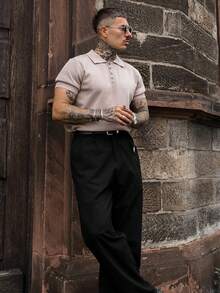 Manfinity Homme 男士设计师正装裤，时尚休闲正式黑色西装裤，优雅垂坠效果 - 黑色 - 查看 6