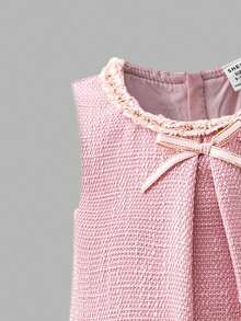 Sweetra 花童优雅 3D 花卉装饰蝴蝶结无袖连衣裙，适合婚礼、派对、生日、节日、拍照、夏季 - 粉色 - 查看 7