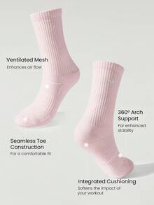 GLOWMODE 3 Pairs Socks Soft Ventilated Mesh With Embroidered Logo Workout Daily Casual - Pink - View 4