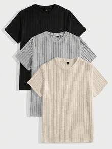 Manfinity VCAY 3 件装男士休闲针织圆领短袖 T 恤夏季上衣 - 彩色 - 查看 4