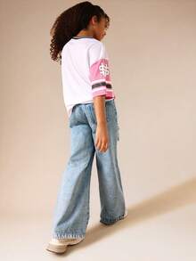 SUMWON Distressed Wide Leg Light Wash Denim Jeans With Ripped Details For Casual Everyday Wear - Light Wash - View 3