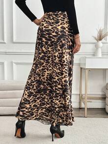 SHEIN PETITE French-Style Casual Versatile Midi Skirt, Autumn And Winter Women's High-Waisted Leopard Print Midi Skirt, Fashionable Women's Midi Skirt, Women's Autumn Clothing, Women's Midi Skirt - Multicolor - View 2