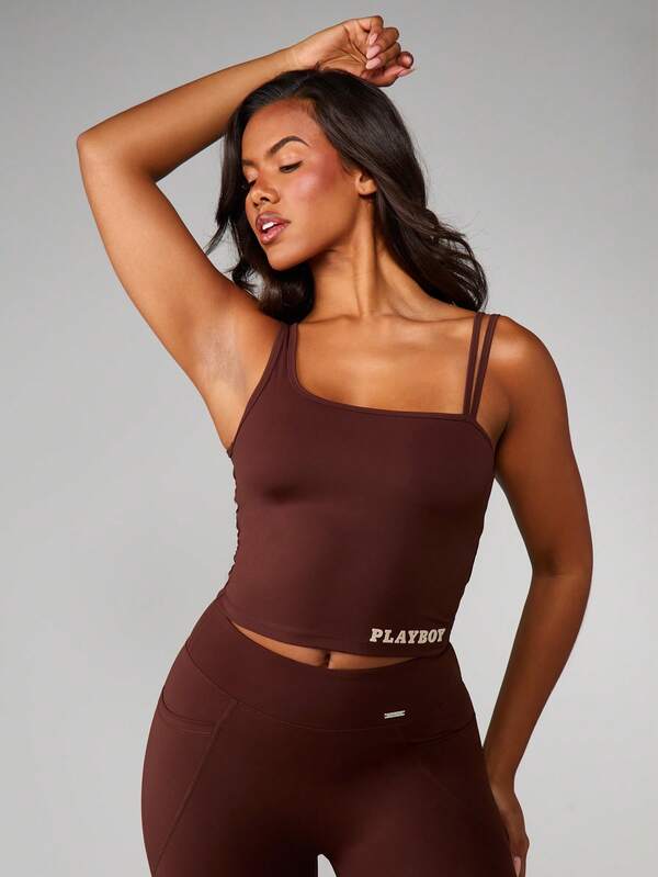 Missguided x Playboy Top corto de cuello cuadrado sin mangas con ajuste ceñido y tirantes ajustables para un estilo de vida activo