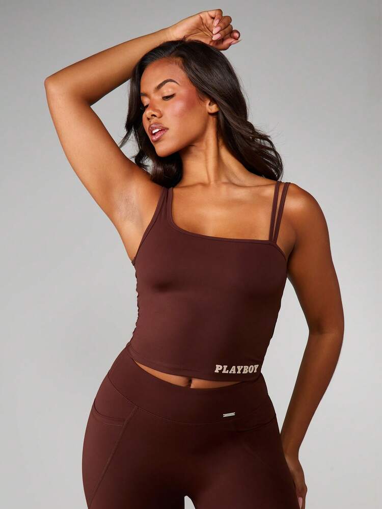 Missguided x Playboy Dopasowany, kwadratowy dekolt, bezrękawnik, krótki top z regulowanymi ramiączkami, idealny do aktywnego stylu życia