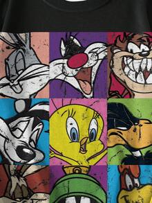 LOONEY TUNES X SHEIN 女式卡通图案圆领长袖套头衫 - 白色 - 查看 3