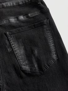 ROMWE MEN Goth Men's Pocket & Strap Design Distressed Casual Jeans - Black - View 5