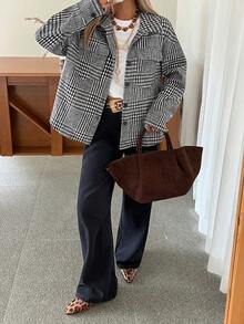 DAZY 女士休闲图案口袋常规款夹克，秋季女式外套