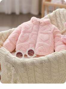 Newborn Baby Girl Cute Furry Stand Collar Jacket, Autumn & Winter Warm Coat
