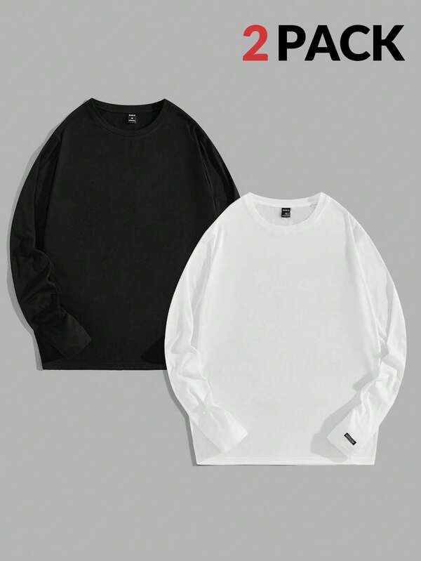 Manfinity VCAY Men's Solid Color Minimalist Casual Crew Neck Long Sleeve Knit T-Shirt